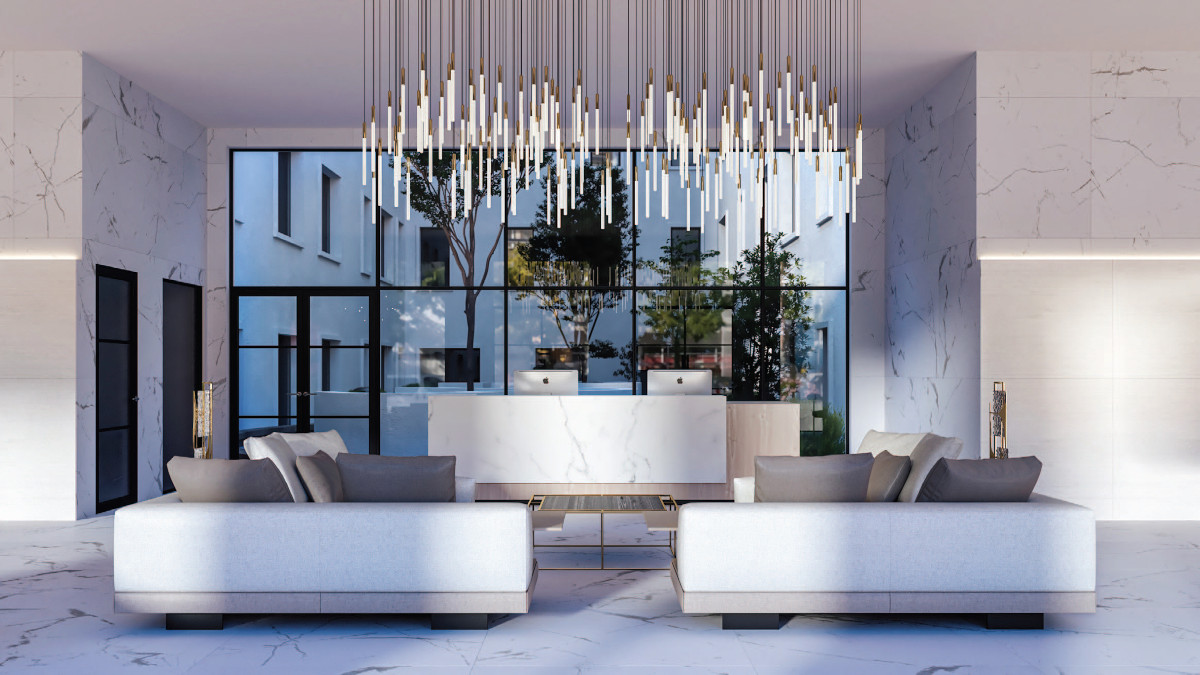 Visualisation of the reception area at Audley House