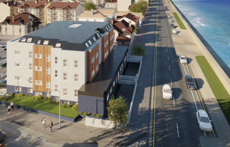 Aerial view of Waterside at Cleveleys, showing its proximity to the sea front.